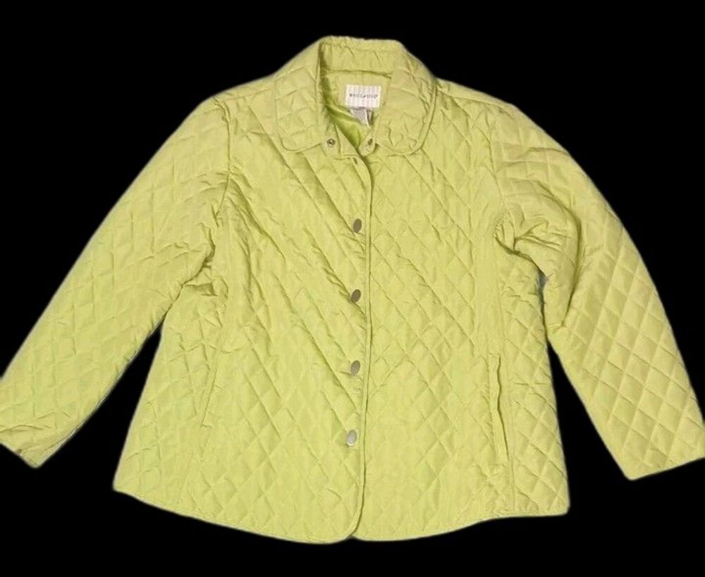 Vintage White Stag Y2K Diamond Quilted Missy Snap Jacket Large Chartreuse Green
